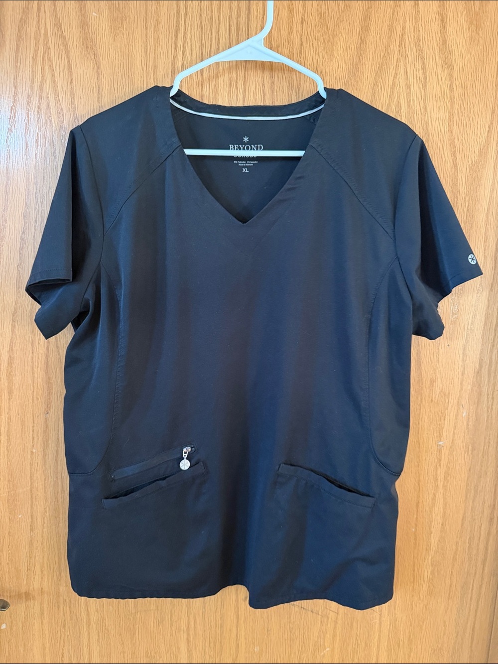Beyond Scrubs Women's Black V-Neck Short Sleeve Top